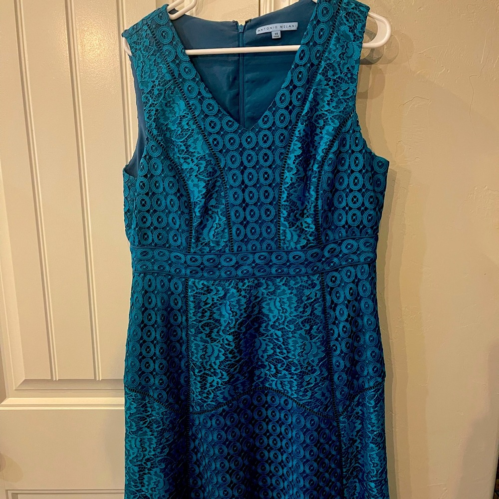 Antonio Melani, short, teal dress. Size 14